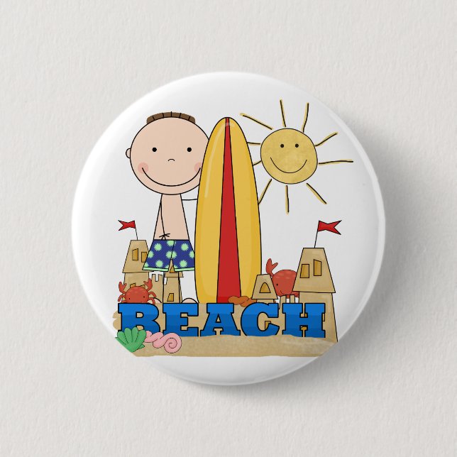 BEACH Brunette Boy Tshirts and Gifts 2 Inch Round Button (Front)