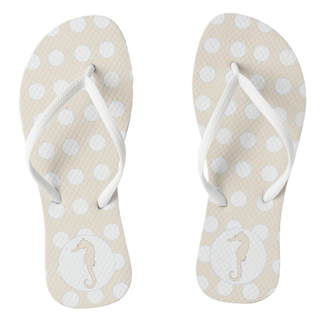 Beach Bubble, Seahorse by the Sea, Creamy Blue Flip Flops (Footbed)