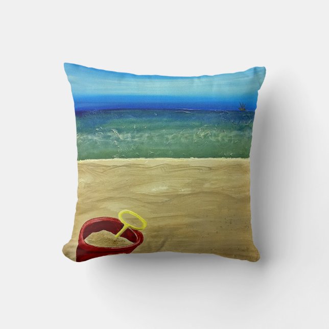 Beach Bucket Throw Pillow (Front)