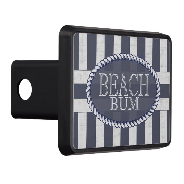Beach Bum Bold Nautical Stripes with Monogram Trailer Hitch Cover (Right)