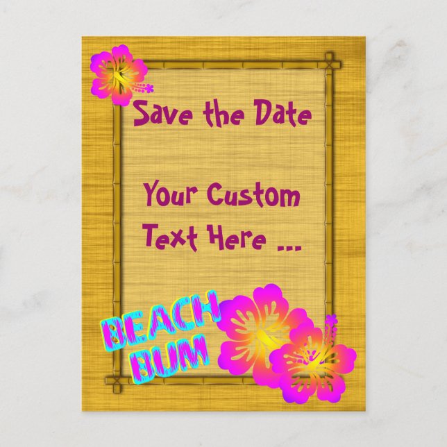 Beach Bum Custom Save the Date Postcard (Front)
