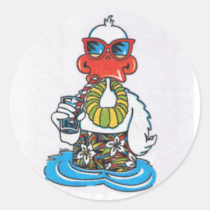 Beach Bum Duck Classic Round Sticker