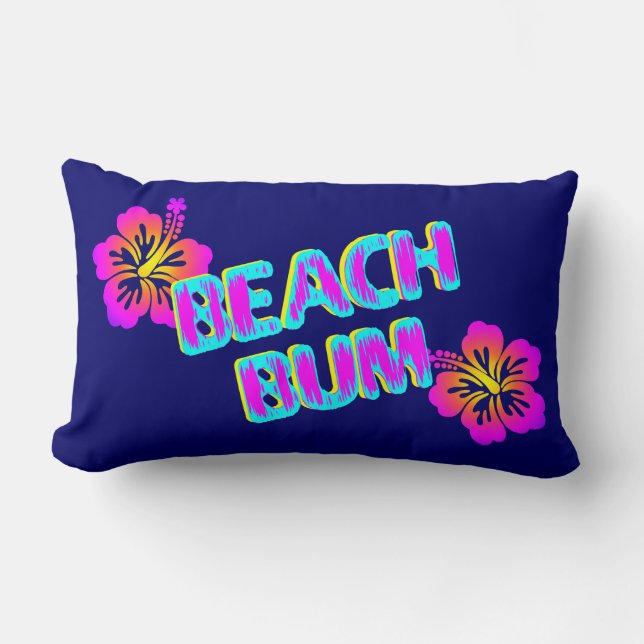 Beach Bum Hibiscus Flower Blue Pillow (Front)