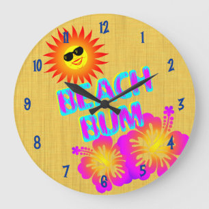 Beach Bum Hibiscus Flower Clock Blue Numbers
