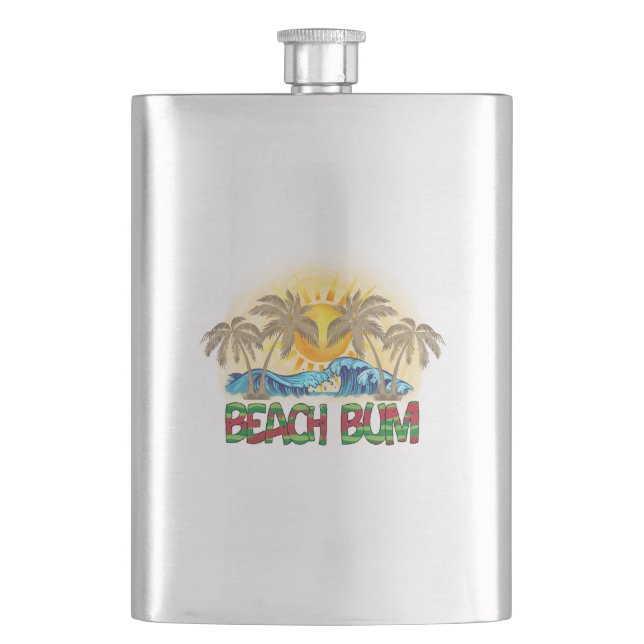 Beach Bum | Ocean Waves | Tropical Hip Flask (Front)