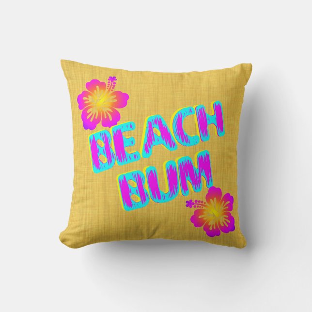 Beach Bum Pink Hibiscus Flower Pillow (Front)