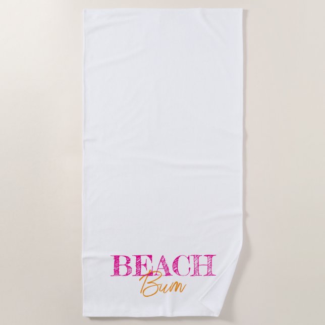 BEACH BUM Summer Vacation Ocean Colourful Fun Towel (Front)