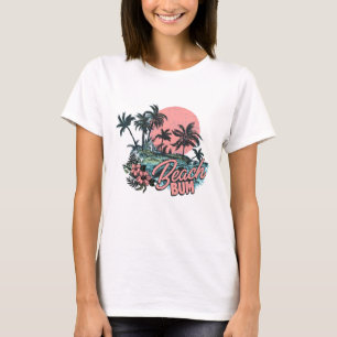 Beach Bum Tropical Palm Sun Retro Distressed T-Shirt