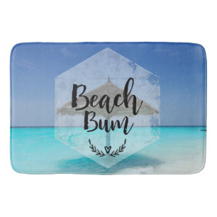 Beach Bum Typography - Umbrella on Tropical Beach Bath Mat