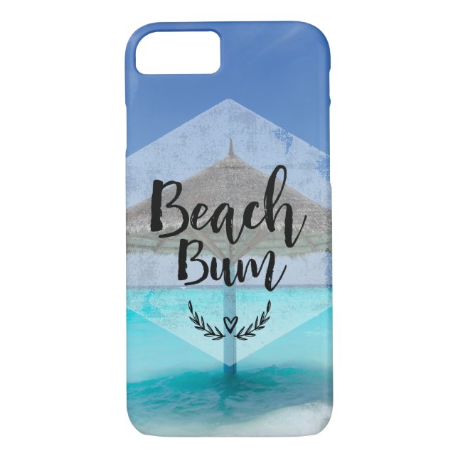 Beach Bum Typography - Umbrella on Tropical Beach Case-Mate iPhone Case (Back)