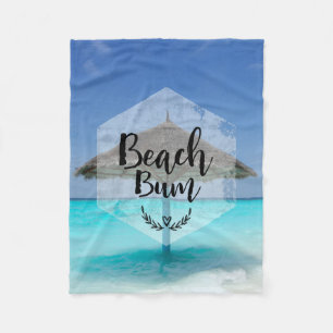 Beach Bum Typography - Umbrella on Tropical Beach Fleece Blanket