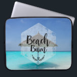 Beach Bum Typography - Umbrella on Tropical Beach Laptop Sleeve<br><div class="desc">Laptop sleeve with a tropical image of a turquoise sea and a secluded white sandy beach,  a single thatched beach umbrella stands alone. Typography says Beach Bum.</div>