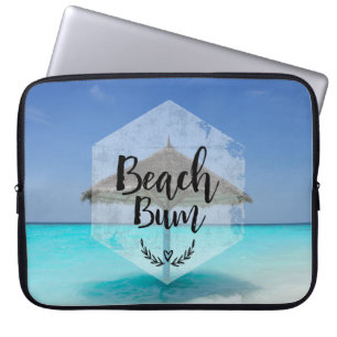 Beach Bum Typography - Umbrella on Tropical Beach Laptop Sleeve