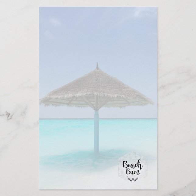 Beach Bum Typography - Umbrella on Tropical Beach Stationery (Front)