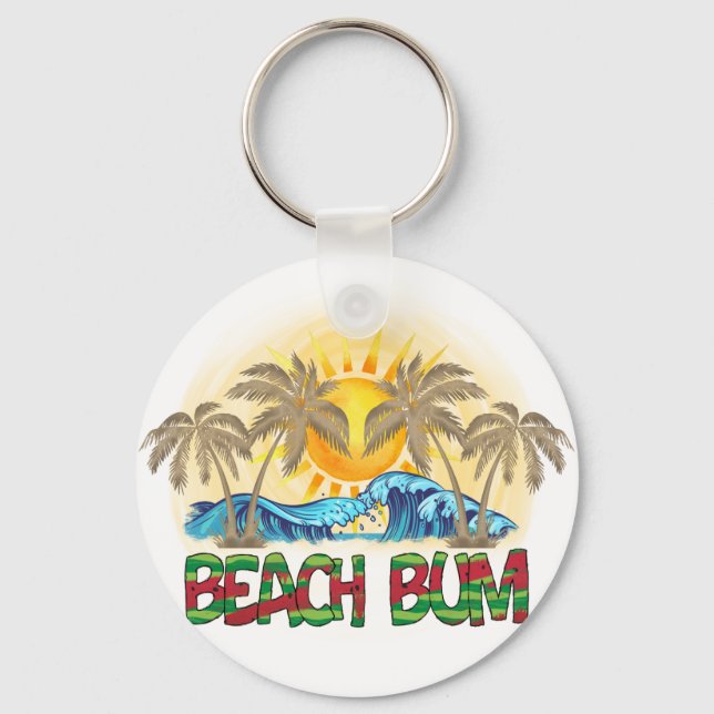 Beach Bum | Watermelon, Ocean Waves & Tropical Sun Keychain (Front)