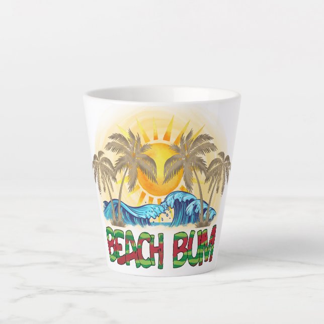 Beach Bum | Watermelon, Ocean Waves & Tropical Sun Latte Mug (Front)