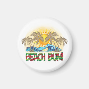 Beach Bum   Watermelon, Ocean Waves & Tropical Sun Magnet