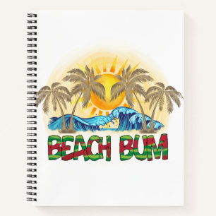 Beach Bum   Watermelon, Ocean Waves & Tropical Sun Notebook