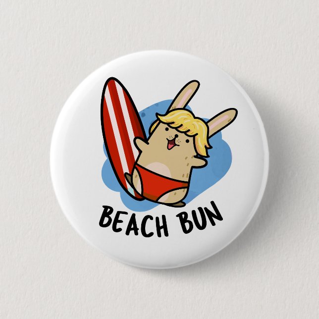 Beach Bun Funny Bunny Pun  2 Inch Round Button (Front)