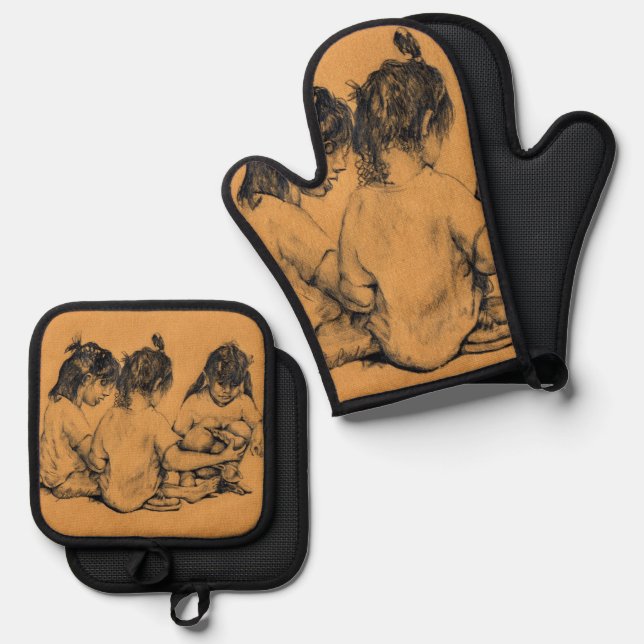 Beach Bunnies Oven Mitt & Pot Holder Set (Front/Back)