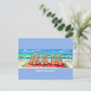 Beach Bunnies Rabbit Vacation Watercolor Art  Post Postcard