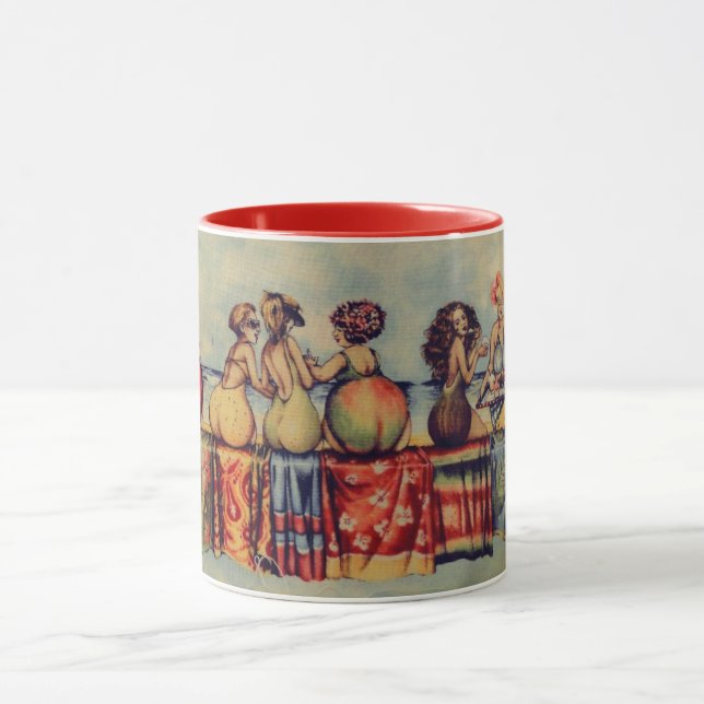 Beach buns on beach towels cute funny illustration mug (Center)