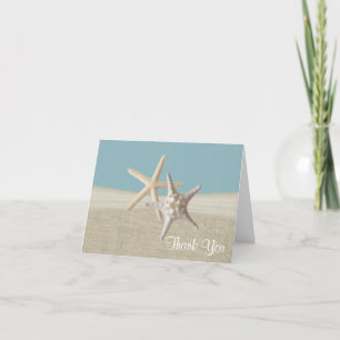 Beach Burlap and Starfish Sky Blue Thank You