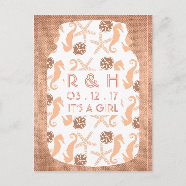 Beach Burlap Mason Jar Baby Faire-part (Devant)