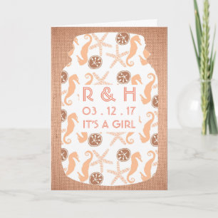 Beach Burlap Mason Jar Baby Girl Announcement