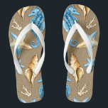 Beach Burlap Seashell Nautical Starfish   Seahorse Flip Flops<br><div class="desc">Beach Burlap & Seashell Nautical Starfish   Seahorse Flip Flops - features a printed burlap background with seahorses,  coral,  seashells and starfish.  Perfect for weddings,  bridal shower gifts,  holidays and more.</div>