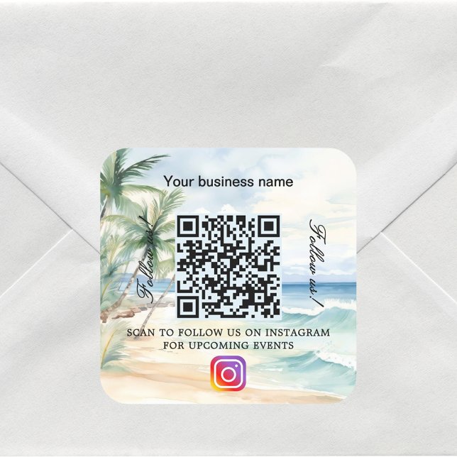 Beach business name qr code instagram square sticker (Creator Uploaded)