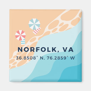 Beach Button Magnet - Coordinates of Norfolk VA