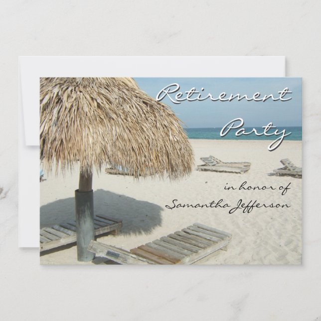 Beach Cabana Scene Retirement Party Invitations (Front)
