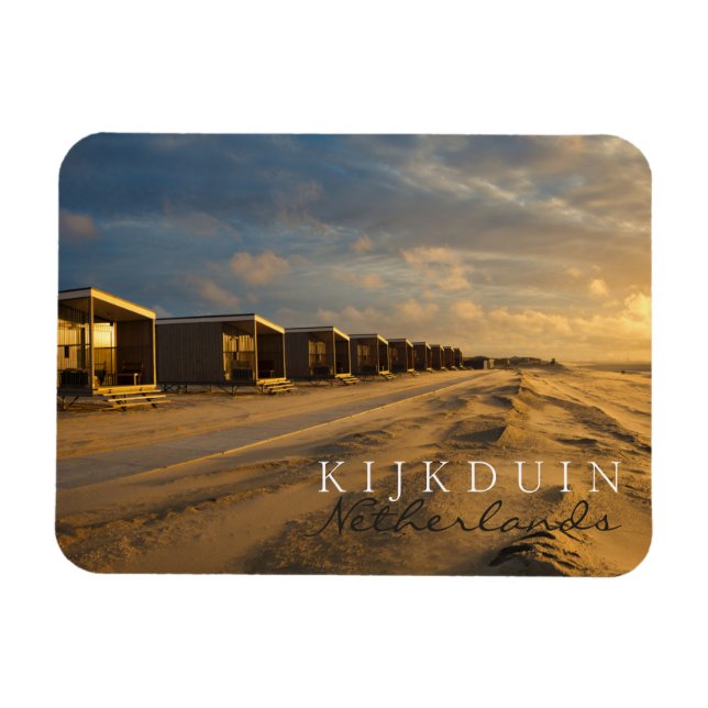 Beach cabins at sunset at the dutch coast magnet (Horizontal)