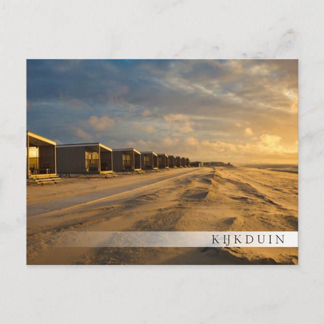 Beach cabins at sunset at the dutch coast postcard (Front)