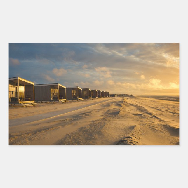Beach cabins at sunset at the dutch coast sticker (Front)