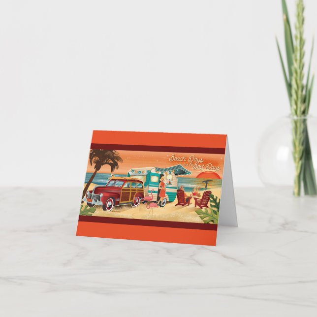 Beach Camper + Classic Car Sunset Note Cards (Front)