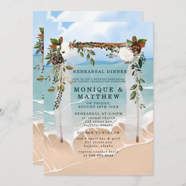Beach Canopy Floral Tropical Rehearsal Dinner Invitation (Front/Back)
