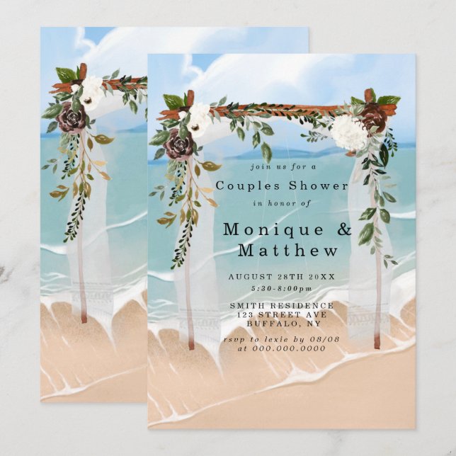 Beach Canopy Marsala Floral Couples Invitations de (Devant / Derrière)