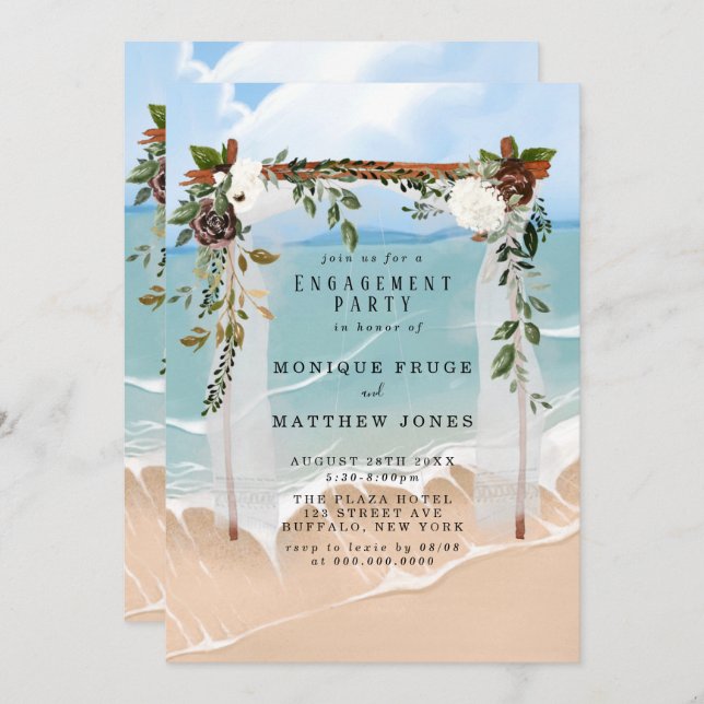 Beach Canopy Tropical Floral Engagement Party Invitation (Front/Back)