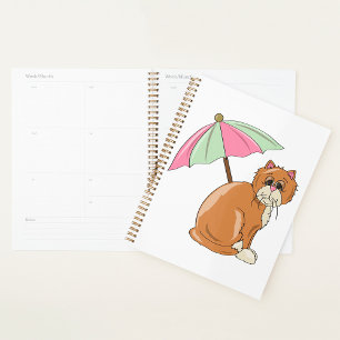 Beach Cat with Pink and Green Umbrella  Planner