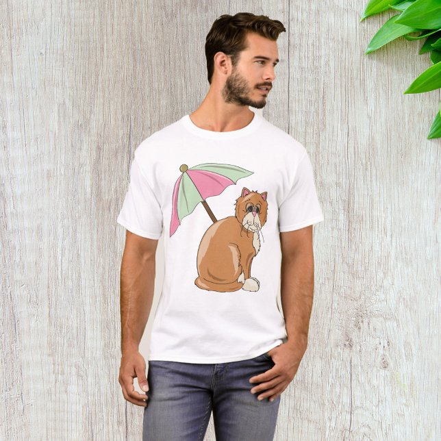 Beach Cat with Pink and Green Umbrella  T-Shirt (Creator Uploaded)