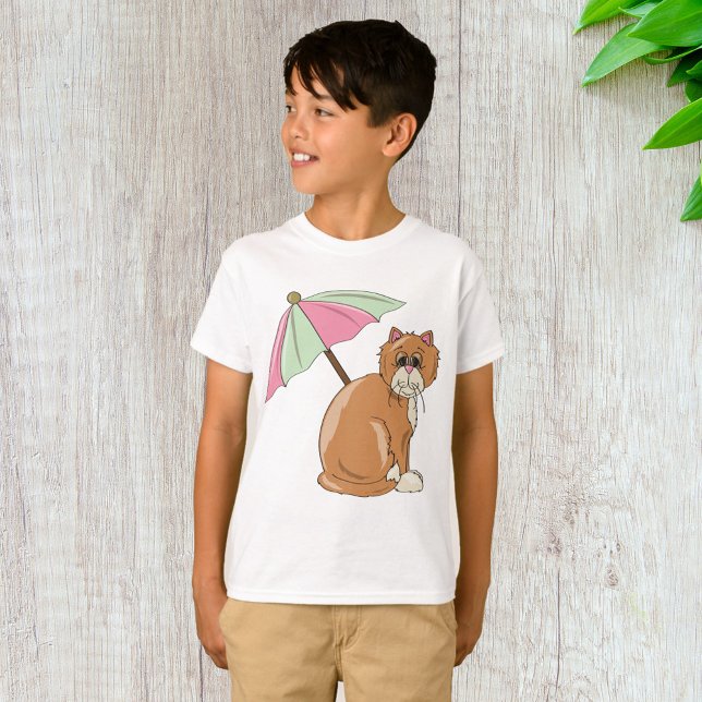 Beach Cat with Pink and Green Umbrella  T-Shirt (Creator Uploaded)