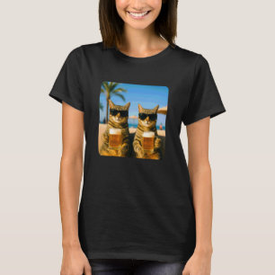 Beach Cats Drinking Beer Meme Funny Summer Waiter T-Shirt