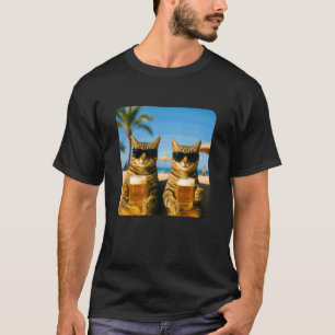 Beach Cats Drinking Beer Meme Funny Summer Waiter T-Shirt