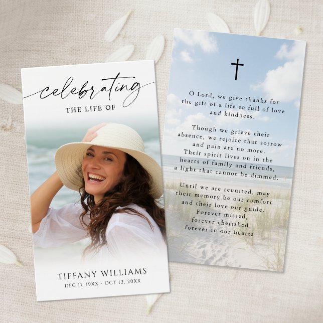 Beach Celebrating the Life Modern Prayer Card (Créateur téléchargé)