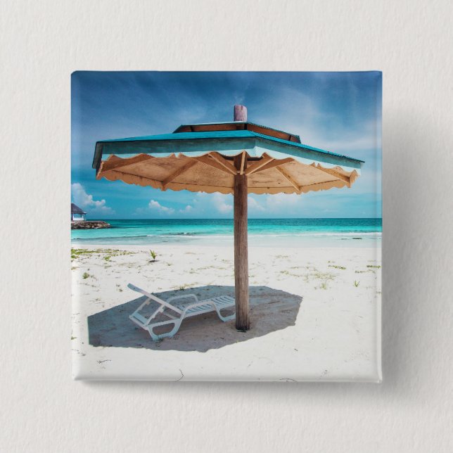 Beach Chair And Umbrella | Silver Sands Beach 2 Inch Square Button (Front)