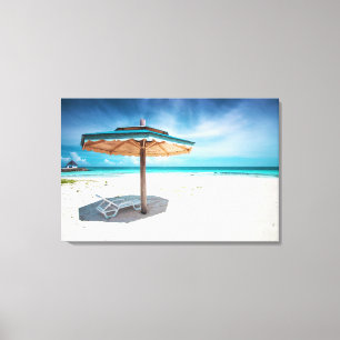 Beach Chair And Umbrella Silver Sands Beach Canvas Print