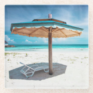 Beach Chair And Umbrella Silver Sands Beach Glass Coaster