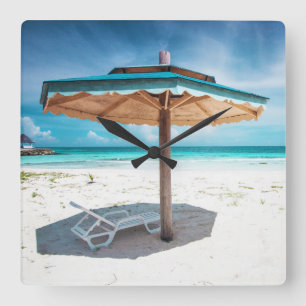 Beach Chair And Umbrella Silver Sands Beach Square Wall Clock
